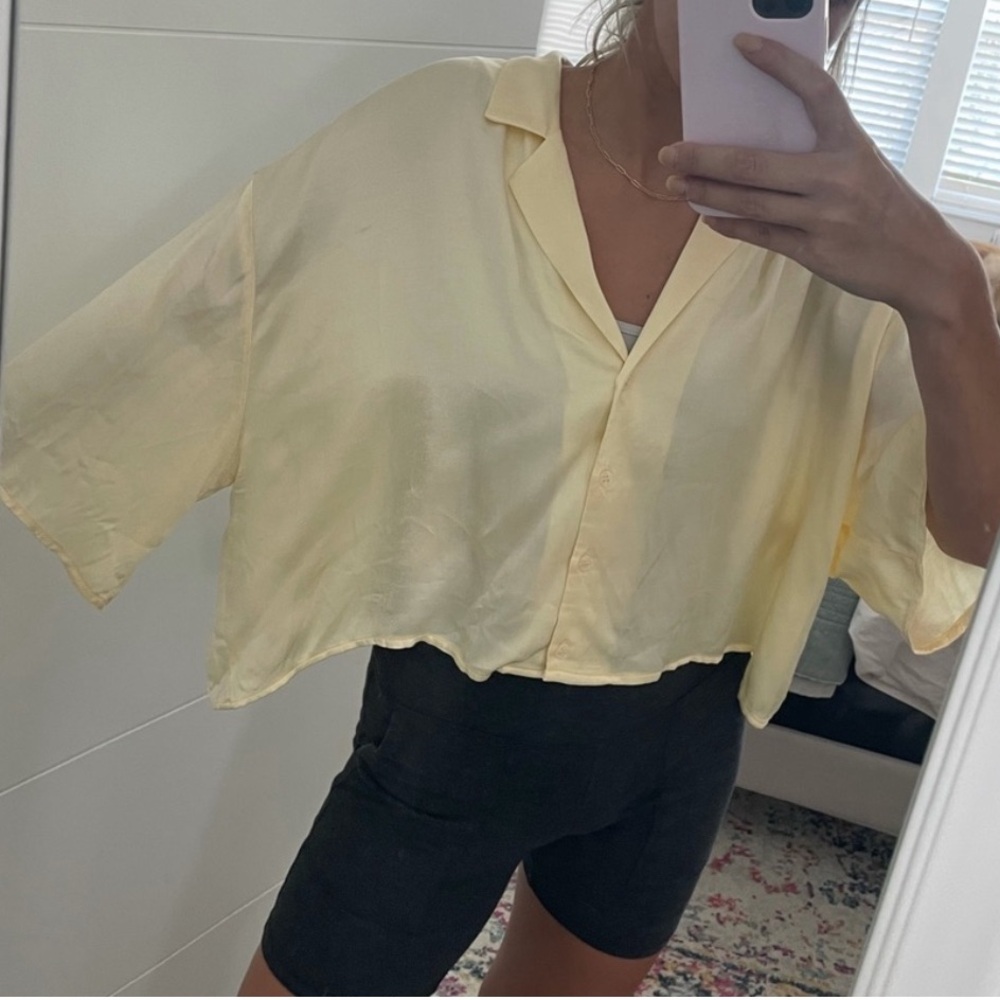 Zara cropped satin yellow cream top